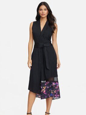 BCBG Max Azria Black Floral Layered Dress – Elegant & Unique